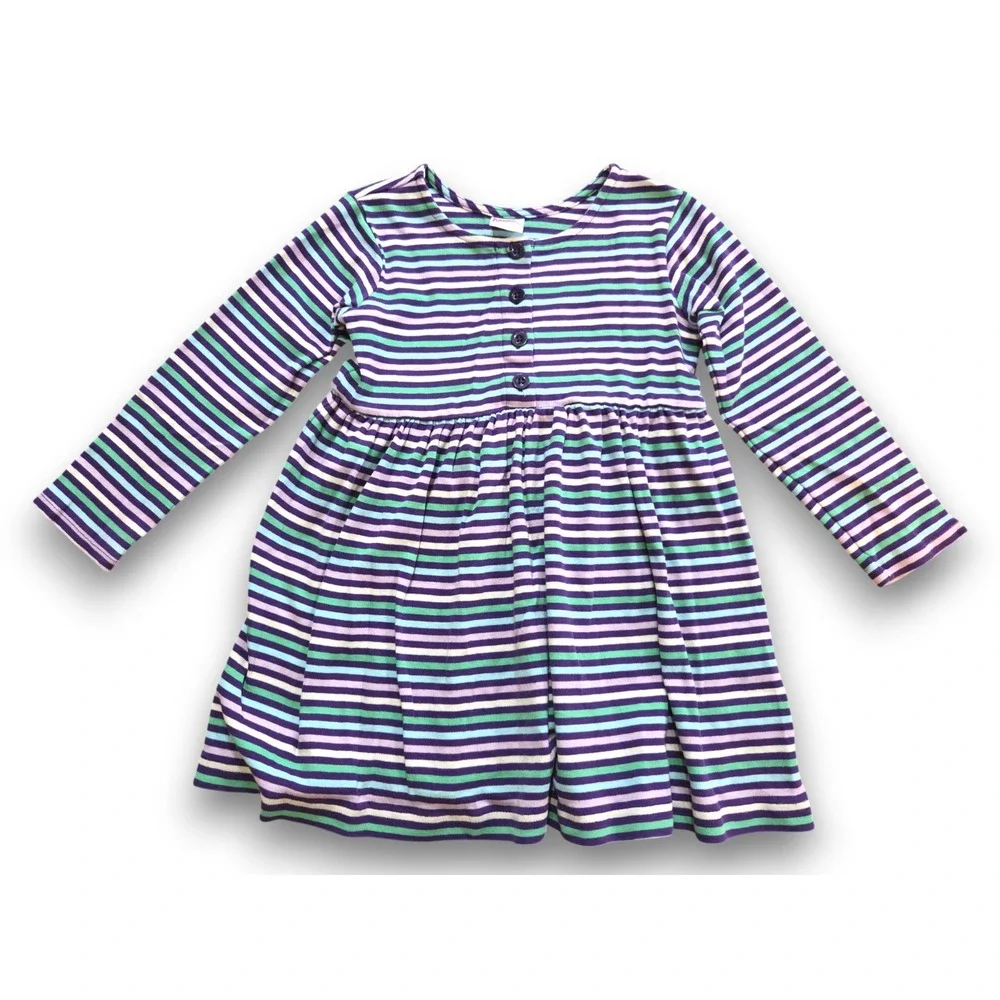 Hanna Andersson Purple Striped Dress Long Sleeve Buttons Girls 110 US 5 - read
